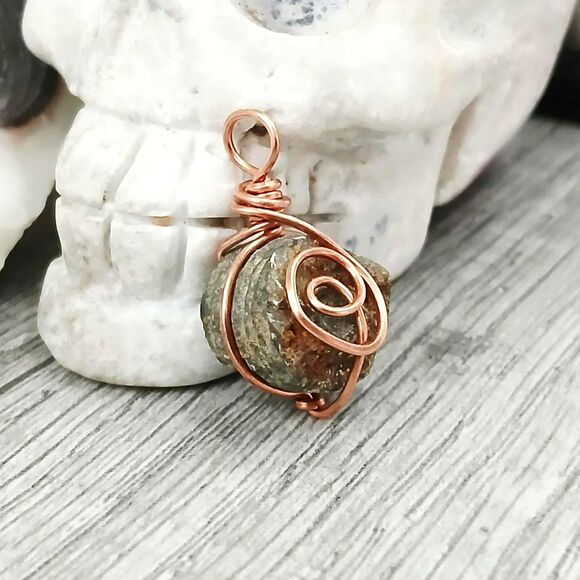 Small Fossil Pendant, Copper Wire Wrapped, 1" - Picture 2 of 3